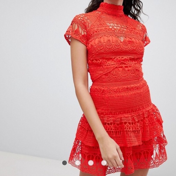 PrettyLittleThing High Neck Lace Tiered Dress - Picture 1 of 3
